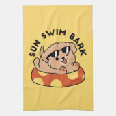 夏クール犬フローティング – かわいい子犬プールパーティー キッチンタオル (縦)