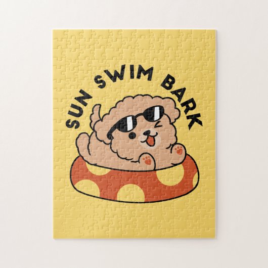 夏クール犬フローティング – かわいい子犬プールパーティー ジグソーパズル (縦)