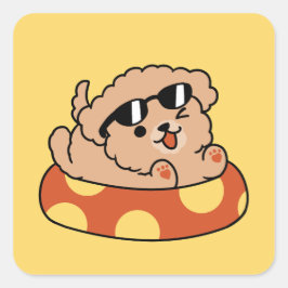 夏クール犬フローティング – かわいい子犬プールパーティー スクエアシール