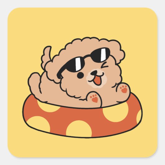 夏クール犬フローティング – かわいい子犬プールパーティー スクエアシール (正面)