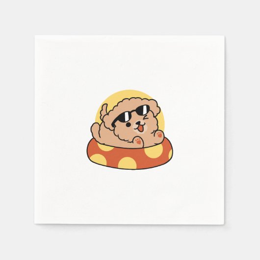 夏クール犬フローティング – かわいい子犬プールパーティー スタンダードカクテルナプキン (正面)