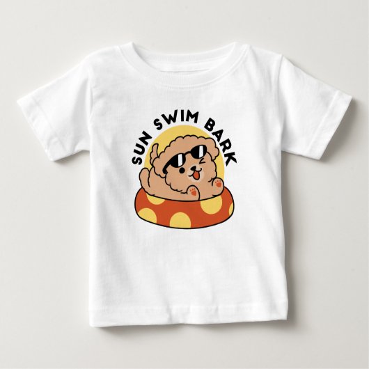 夏クール犬フローティング – かわいい子犬プールパーティー ベビーTシャツ (正面)