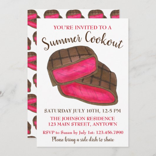 夏コックアウトピクニックレアステーキ焼き肉 招待状 (正面/裏面)