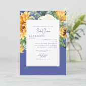 夏コバルトブルーサンフラワートスカーナブライダルシャワー。 招待状 (スタンド正面)