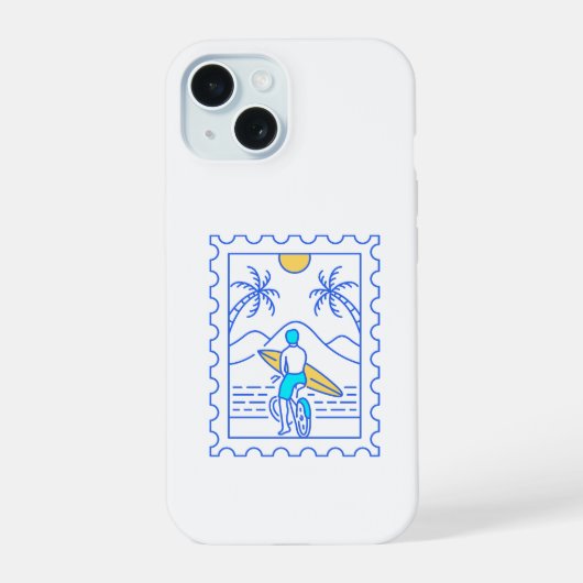 夏サーフィン切手1 iPhone 15ケース (裏面)