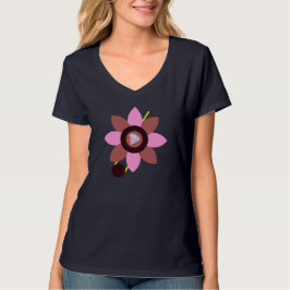 夏スタイリッシュ女子ピンク茶色の花服 Tシャツ