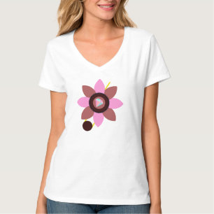 夏スタイリッシュ女子ピンク茶色の花服 Tシャツ
