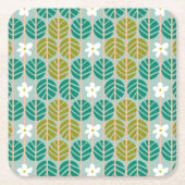 夏ストライプのレトロなコースターフローラ青 スクエアペーパーコースター (正面)