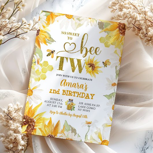 夏デイジーひまわりビー第2誕生日 招待状