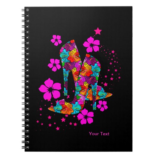 夏ハイヒールシューズ熱ピンクの花 ノートブック (正面)