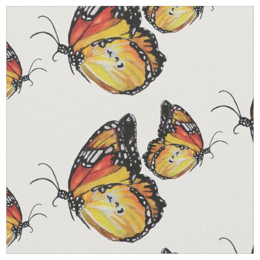 夏バタフライウォーターカラーアート生地 ファブリック (クローズアップ)