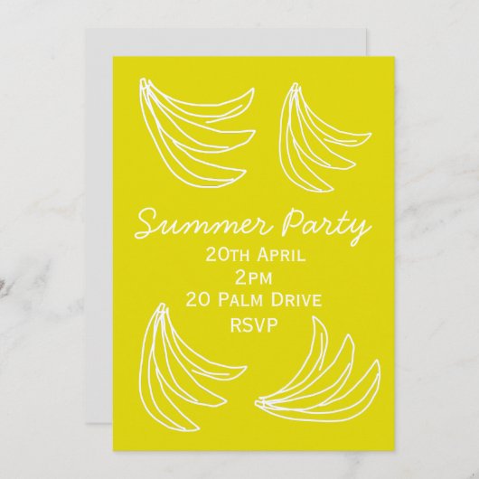 夏バナナピクニックガーデンパーティーお祝い 招待状 (正面/裏面)
