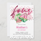 夏バルーンレターメロン4歳の誕生日 招待状 (正面)