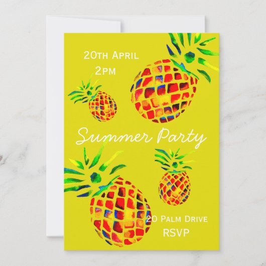 夏パイナップルピクニック熱帯パーティーお祝い 招待状 (正面)
