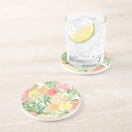 夏パステルオレンジとピンクの花コースター コースター