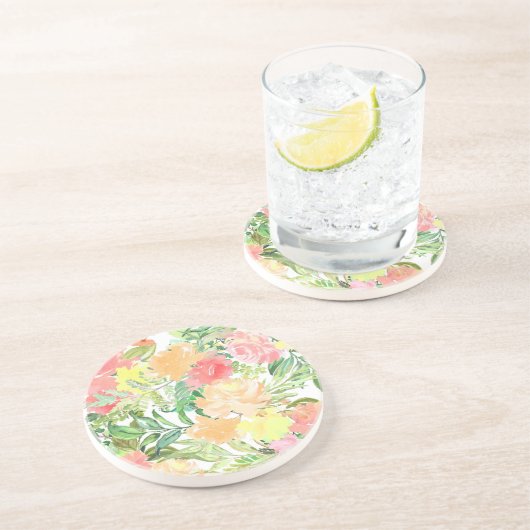 夏パステルオレンジとピンクの花コースター コースター (側面)