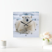 夏パック氷の上の大人のホッキョクグマ スクエア壁時計 (ホーム)