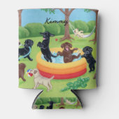 夏パーソナライズされたのおもしろいラブラドール絵画 缶クーラー (正面)