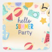 夏パーティーフェスティバル誕生日カラフルビーチ スクエアシール (正面)