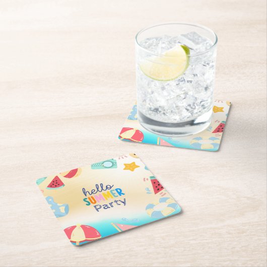 夏パーティーフェスティバル誕生日カラフルビーチ スクエアペーパーコースター (インサイチュ)