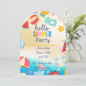 夏パーティーフェスティバル誕生日カラフルビーチ 招待状 (スタンド正面)