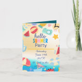 夏パーティーフェスティバル誕生日カラフルビーチ 招待状 (正面)