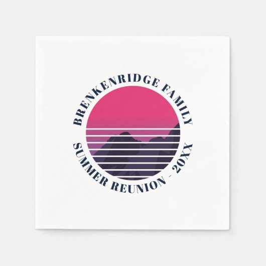 夏パーティーレトロサンセットマウンテンズファミリー紙 スタンダードカクテルナプキン (正面)