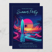 夏パーティー – サンセットサーフボードネオンライト –  招待状 (正面/裏面)