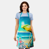 夏ビーチの傘、サーフボード、木 エプロン (着用した状態)