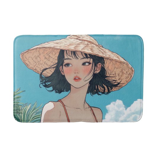 夏ビーチガールアニメバスマット バスマット (正面)