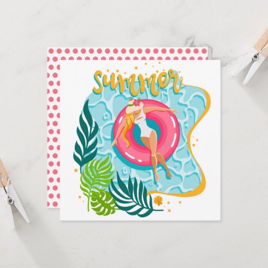 夏ビーチガールグリーティングカード カード (正面/裏面インサイチュ)