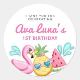 夏ビーチガール誕生日フライトラウンドスティッカー ラウンドシール