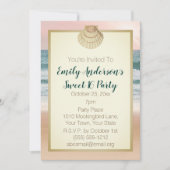 夏ビーチクリームシーシェルピンクサンセットスウィート16 招待状 (正面)