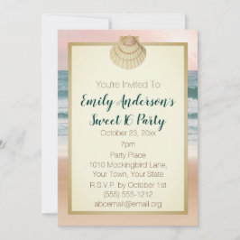 夏ビーチクリームシーシェルピンクサンセットスウィート16 招待状