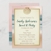 夏ビーチクリームシーシェルピンクサンセットスウィート16 招待状 (正面/裏面)