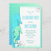 夏ビーチシーホースガールズバースデーパーティー 招待状 (正面/裏面)