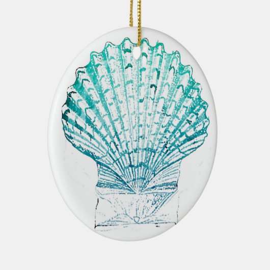 夏ビーチティール(緑がかった色)青水色人魚の殻 セラミックオーナメント (右)