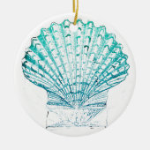 夏ビーチティール(緑がかった色)青水色人魚の殻 セラミックオーナメント (正面)