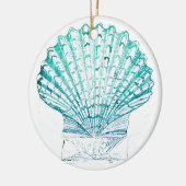 夏ビーチティール(緑がかった色)青水色人魚の殻 セラミックオーナメント (左)