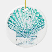 夏ビーチティール(緑がかった色)青水色人魚の殻 セラミックオーナメント (裏面)