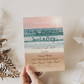 夏ビーチテーマピンクサンセットスウィート16誕生日 招待状