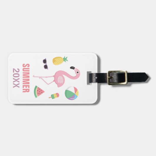 夏ビーチバケーションピンクフラミンゴラゲッジタグ ラゲッジタグ (正面横)