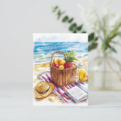 夏ビーチピクニックウォーター色イラストレーション- Vibr ポストカード (スタンド正面)