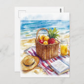 夏ビーチピクニックウォーター色イラストレーション- Vibr ポストカード (正面/裏面)