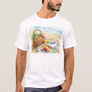 夏ビーチピクニックウォーター色イラストレーション- Vibr Tシャツ