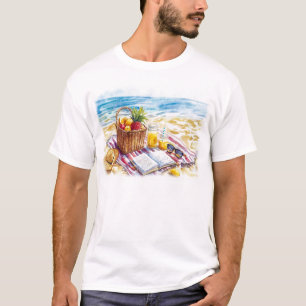 夏ビーチピクニックウォーター色イラストレーション- Vibr Tシャツ