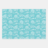 夏ビーチピンクティール(緑がかった色)イエローシーシェルフラミンゴ ラッピングペーパーシート (正面)