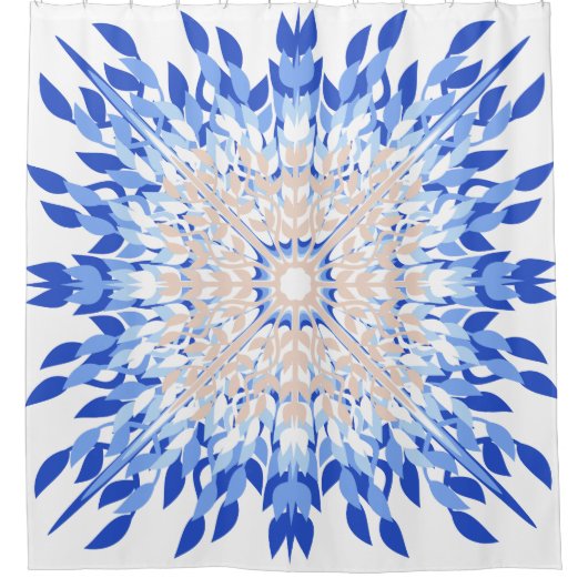 夏ビーチブルーピンクベージュフローラ シャワーカーテン (正面)