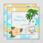 夏ビーチプールカクテルバースデーパーティー 招待状 (正面/裏面)