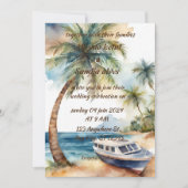 夏ビーチヤシの木の熱帯水結婚色 招待状 (正面)